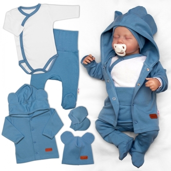 Bavlněná souprava pro miminko do porodnice 5D, Made with love, modrá; 50 (0-1m)