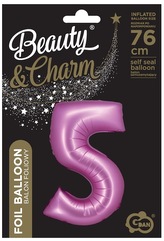 Balon foliowy B&C, Cyfra 5, satynowa różowa, 76 cm, GoDan