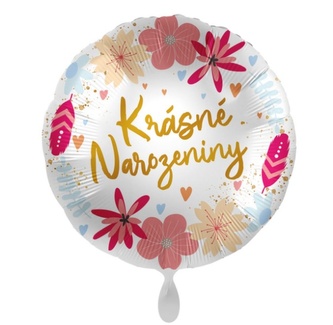 Foliový balonek Krásné narozeniny CZ - květiny 43 cm