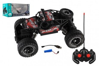 Auto RC Off-Road vypouštějící páru plast 26cm 27MHz dobíjecí pack+baterie se světlem červené v krab.