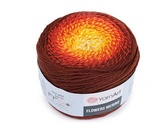 Pletací příze Flowers merino 225 g - 1 ks - 530 hnědá žlutá