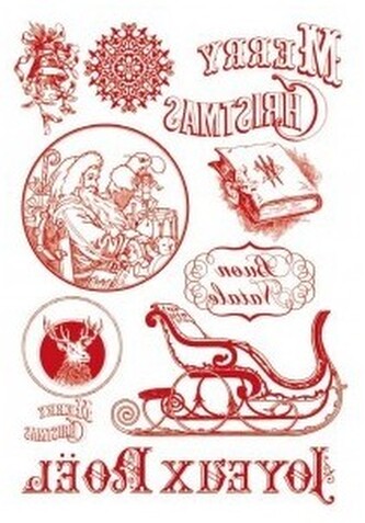 Papier do transferów 2ark A4 czerw. Maerry Christmas Mikołaj, Stamperia