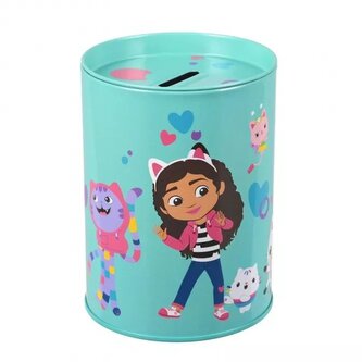 Skarbonka Koci domek Gabi. Metalowa okrągła.