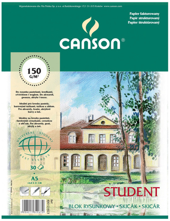 Blok rysunkowy A5 30 k. 150g Student fakturowany, Canson