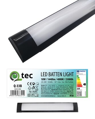 Q-33B 18W LED BATTEN LIGHT podlinkové světlo - černé QTEC 60cm