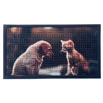 HOME ELEMENTS Rohož gumová + PP, Kočka se psem sedící, 45x75 cm