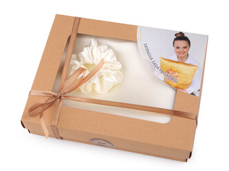 Sada na spaní, saténový povlak na polštář a gumička - 1 ks - 2 krémová nejsvět.