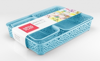 Mega Plast, Set košíky MONAKO XS + S + M, 6,5 x 36 x 27 cm, světle modrý