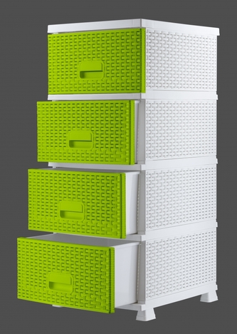 Mega Plast, RAF komoda polyratan, se zásuvnými šuplíky, 44 x 37 x 90,5 cm, bílá/sv. zelená