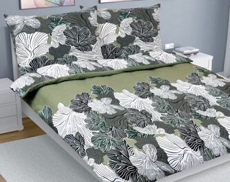 Povlečení bavlna na dvoudeku - Květ khaki zelená - 220x200, 2ks 70x90 cm (220 cm šířka x 200 cm délka)