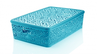 Mega Plast, Košík MONAKO L s víkem, 10,2 x 40,3 x 27 cm, tyrkysový