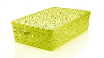 Mega Plast, Košík MONAKO L s víkem, 10,2 x 40,3 x 27 cm, švětle zelený