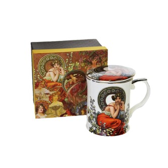 HOME ELEMENTS Hrnek 400 ml se sítkem a víčkem, Mucha světlý