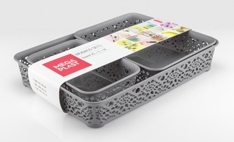 Mega Plast, Set košíky MONAKO XS + S + M, 6,5 x 36 x 27 cm, šedá metalíza