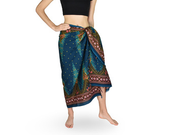 Sarong - Pareo KUJAKU, paví pera, petrolejová