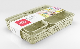 Mega Plast, Set košíky MONAKO XS + S + M, 6,5 x 36 x 27 cm, světle šedý