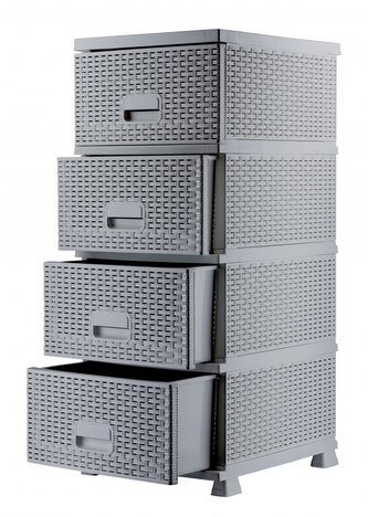 Mega Plast, RAF komoda polyratan, se zásuvnými šuplíky, 44 x 37 x 90,5 cm, šedá metalíza