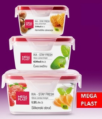 Mega Plast, Box IXA Premium, set 0,34 l + 0,65 l + 1,2 l, červená nebo modrá