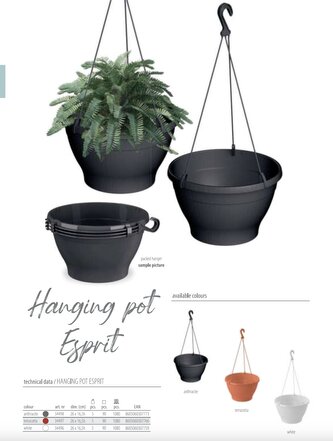 Gardino, Květináč ESPRIT závěsný průměr  26 cm, vysoký 16,5 cm, antracit