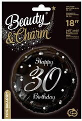 Balon foliowy B&C Happy 30 Birthday, czarny, nadruk srebrny, 18", Godan