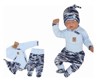 Z&Z 3-dílná soupravička body, polodupačky a čepička Army - modrá; 56 (1-2m)