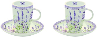 Sada porcelánových hrnků s podšálkem Lavender Field