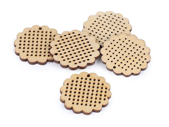 Dřevěný výsek k vyšívání Ø45 mm květ, srdce - 20 ks - 1 přírodní květ