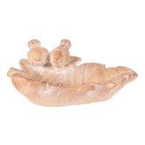Krmítko/pítko - list s ptáčky, polyresin, imitace dřeva