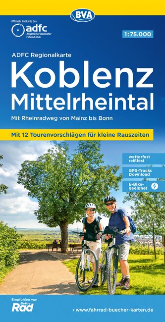 ADFC-Regionalkarte Koblenz Mittelrheintal, 1:75.000, mit Tagestourenvorschlägen, reiß- und wetterfest, E-Bike-geeignet, GPS-Trac