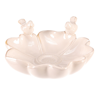 Pítko pro ptáčky - tvar květ, keramika, bílé