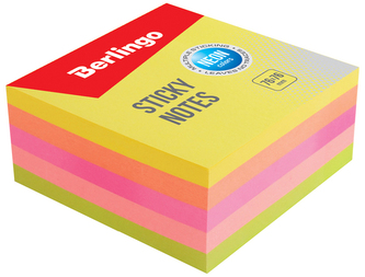 Bloczek samoprzylepny Ultra Lepki, 76x76mm, 400k., 5 kolorów, neon, Berlingo