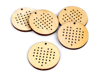 Dřevěný výsek k vyšívání Ø45 mm květ, srdce - 20 ks - 2 přírodní srdce