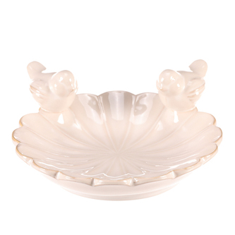 Pítko pro ptáčky - tvar květ, keramika, bílé