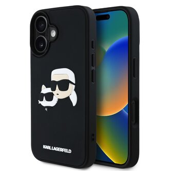 Karl Lagerfeld 3D Rubber Double Heads Zadní Kryt pro iPhone 16 Black