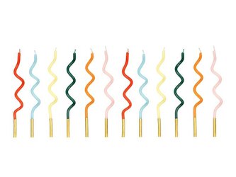 Świeczki urodzinowe zakręcone Tęcza 14cm mix 12szt