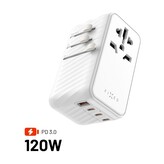 FIXED Voyager (120W) cestovní adaptér EU/UK/USA/AUS, 3xUSB-C a 1xUSB, GaN, PD, bílý