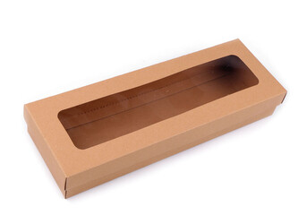 Papírová krabice s průhledem - 5 ks - hnědá přírodní