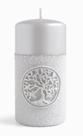Świeca DRZEWKO SZCZĘŚCIA Walec średni parafinowa 7x11,5cm szara