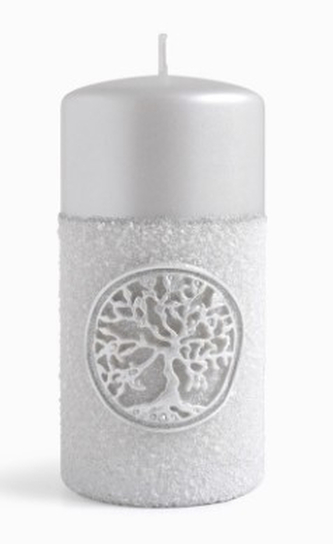 Świeca DRZEWKO SZCZĘŚCIA Walec średni parafinowa 7x11,5cm szara