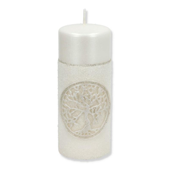Świeca DRZEWKO SZCZĘŚCIA Walec średni parafinowa 7x11,5cm biała