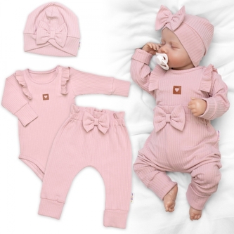 Žebrovaná rostoucí souprava 3D, Baby Girl - pudrově růžová; 56/62 (0-3m)