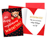 Kartka okolicznościowa na Walentynki. Miś, serce. PR-577