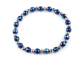 Náramek pružný hematitový - 1 ks - 2 modrá