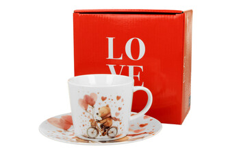 Filiżanka ze spodkiem MIŚ NA ROWERZE