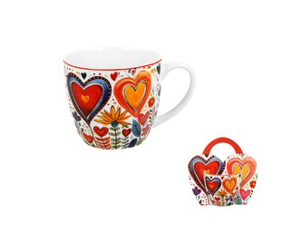 Kubek 460 ml w "koszyczku" KOLOROWE SERCA 2