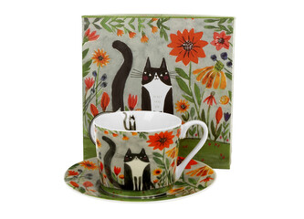 Filiżanka ze spodkiem elegant Koci Świat ŁĄKA