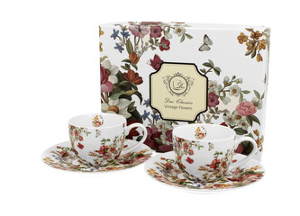 2 filiżanki espresso ze spodkami VINTAGE FLOWERS WHITE 2 filiżanki espresso ze spodkami VINTAGE FLOWERS WHITE