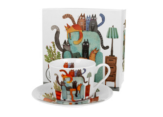 Filiżanka ze spodkiem elegant Koci Świat KOTY NA FOTELU