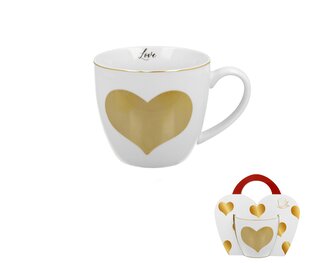 Kubek 460 ml w "koszyczku" ZŁOTE SERCE (sprzedaż w zestawach po 4 szt.)