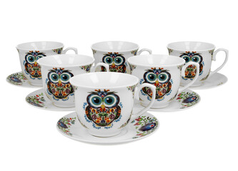 6 filiżanek ze spodkami SOWA ETNO (PVC)